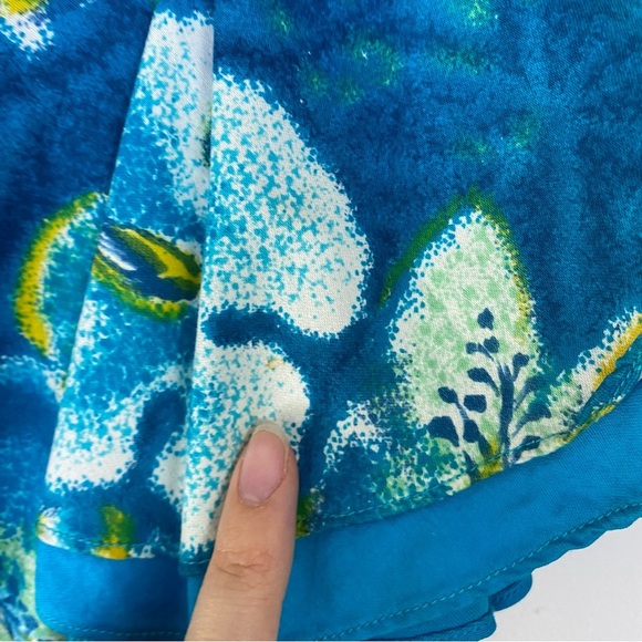 Vintage Lauhala Hawaii Dress Hibiscus Maxi Ruffle Sleeve Zip Back Size XS? Blue - Picture 4 of 16